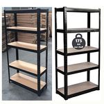 Feidak 150cm x 70cm x 30cm 5 Tier Shelf, Steel & MDF Boltless Shelves, 875kg Total Capacity/175kg Per Shelf Garage shed Storage Shelving Units, 3 Year Warranty (Black)