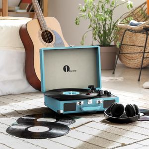 1 BY ONE Bluetooth Record Player – Turquoise Turntable