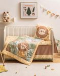 ROBOTIME Baby Crib Bedding Set Jungle Animals Style, 5 Pieces Standard Sized Comfort Cot Baby Sheet, Cozy Breathable Single Bedding Set for Boys Girls