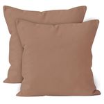 Encasa XO Cotton Throw Pillow Covers Set of 2 I 16x16 in (40x40 cm) - Tan I No Insert I Plain Square Pillowcases I Machine Washable | Indoor Use Only