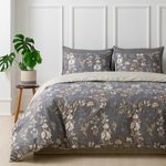 Conworld Reversible Duvet Cover Queen, Dark Grey Gold Leaves Branch Pattern Queen Duvet Cover Set 3pc Ultra Soft Microfiber Breathable Bedding Sets with Zipper Closure Corner Ties