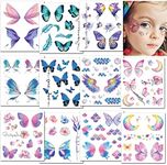 CHARLENT Glitter Butterfly Tattoos for Girls Women - 12 Sheets Glitter Butterfly Face Temporary Tattoos for Girls Party Favors Festival Makeup