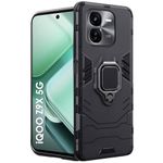 TheGiftKart Tough Armor Bumper Back Case Cover for iQOO Z9X 5G | Ring Holder & Kickstand in-Built | 360 Degree Protection Back Case Cover for iQOO Z9X 5G (PC & TPU, Black)