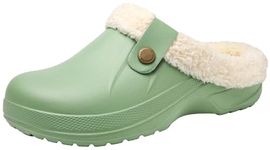 ChayChax Women Waterproof Slippers Men Wool-Like Lined Clogs Winter Garden Shoes Warm House Slippers Indoor Outdoor Mules Green