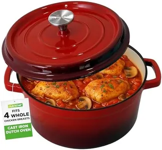 NutriChef Enameled Cast Iron Dutch Oven-5-Quart Kitchen Round Dutch Oven Stovetop Casserole Cookware, Porcelain Enamel Coated Cast-Iron Baking Pots w/ Self Basting Lid-NCCIEC45(Red),Medium