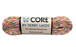 Derby Laces CORE Narrow 6mm Waxed Lace for Figure Skates, Roller Skates, Boots, and Regular Shoes, Rainbow White, 72 Inch / 183 cm