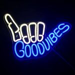 Good Vibes Neon Sign Light for Wall Décor Good Vibes Only Hand Neon Signs Bedroom Game Room Light Up LED Wall Sign Cool Things for Teen Room Sign Gamer Gift Party Holiday (2 - Good Vibes - Blue)