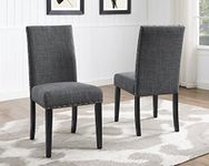 Roundhill Furniture Biony Gray Fabric Dining Chairs with Nailhead Trim, Pack of 2