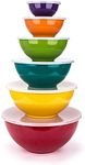 KX-WARE Melamine Mixing Bowls with Lids - 6 Piece Melamine Bowls and 6 Piece Plastic Lids, Multicolor