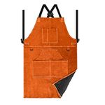 LeaSeek Leather Welding Apron-Heavy Duty Tools Shop Apron with 6 Pockets,Heat Resistant & Flame Resistant BBQ Apron