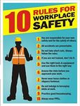 10 Rules for Workplace Safety Sign PVC Waterproof Metallic Matte Finishing Safety Signature Board with Strong Double Sided Tape for Walls Removable