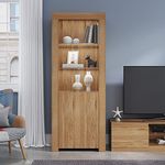 Panana One Door Two Glass Shelves Sideboard Cupboard Unit Cabinet Size LxWxH 24.41x13.78x62.99inch With White Color LED (OAK)