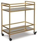 Ashley Furniture Signature Design - Kailman Bar Cart - Mid Century Style - 2 Shelves with Casters - Antique Gold Finish