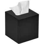 GOLRANLYE Tissue Box Cover Square PU Leather Facial Tissue Box Holder for Dresser Bathroom Decor (Black)