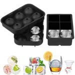 ALDEBRAN® Ice Cube Tray Set of 2 - Chill Whisky, Gin & Drinks Longer - Less Dilution with Giant Ice Balls & Squares - Easy Release Silicone Large Ice Cube Moulds - Stackable Lids for Fresh Ice(Black)