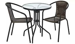 Garden Store Direct Rattan 3 Piece Tasmania Bistro Garden Furniture Set Outdoor Patio Chairs And Steel Table For Al-Fresco Dining, BBQ’s