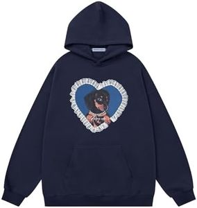 Aelfric Eden Womens Graphic Hoodies Lace Dog Pullover Hoodie Unisex Oversized Y2K Cute Hooded Sweatshirt Dark Blue
