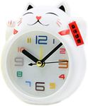 BESPORTBLE Desk Clock Bells Lucky Cat Student Kids Alarm Clock without Battery Tabletop Desktop for Home Office Room (White)