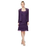 S.L. Fashions Women's Embellished Tiered Jacket Dress,8,Eggplant