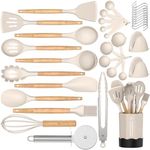 Kitchen Cooking Utensil Set, Fungun 35 pcs Cooking Utensils - Nonstick Kitchen Utensils Cookware Set Spatula Set -Kitchen Gadgets Utensils Set, Kitchen Tools Gift-khaki