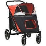 PawHut Pet Stroller 4 Wheel Dog Stroller Travel Carrier Adjustable Canopy for Medium and Large Dogs Red