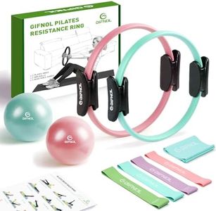 GIFNOL Pilates Ring and Ball Set with Resistance Bands - Pilates Equipment for Home Workout - 14'' & 12'' Pilates Rings, 2 Pilates Balls, 5 Resistance Bands for Toning Arms, Thighs/Legs & Core