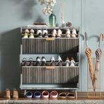 QIVOMIX Shoe Cabinet Storage,Modern Freestanding Organizer with 2 Flip Drawers,Narrow Shoe Rack Cabinet for Entryway,Grey