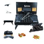 Bioki Barbeque Grill - Versatile Tandoori Grill for Home & Barbecue Grill for Home Cooking - Complete Set for Perfect Outdoor BBQ with Charcoal Tongs Gloves Air Blower for Perfect Outdoor cooking