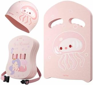 YOTTOY Kids Swim Belt Set,3-Layer Adjustable Floating Swim Trainer for Children to Swim, Back Float for Kids Swimming Beginners, Includes Kickboard & Swim Cap (Pink, Age 5-8(Height 1.1-1.28m))