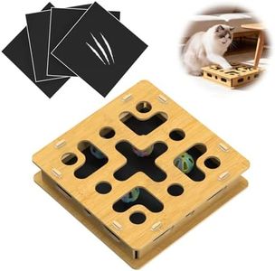 Cat Nail File Scratcher Box with 5 Sandpaper Pads & 4 Bell Balls, EIODEAR Sturdy Wood Cat Nail Scratcher to File Nails, Cat Toy Filer Toy for Treat-Motivated Cats, Included Silicone Security Rings
