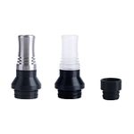 Wolfteeth 2 Pack Mid-Length 510 810 2 in 1 Drip Tip, 510 Adapter, Anti-Scald Anti-Oil Splash Mouthpieces for Electronic Cigarette Vape Tank Devices, Nicotine Free/Stainless Steel Silver+ PC White 01