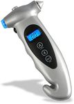 JUSTTOP Digital Tire Pressure Gauge, with Safety Hammer Multi-Function LCD Digital Display Car Tire Pressure Sensing System, Car Window Breaker, Seatbelt Cutter, Silver