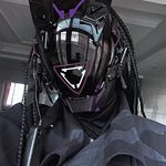 MMHJFANG Cyber Mask Helmet Cosplay Costumes, Futuristic Black Full Face Mask Techwear, Sci-Fi Mask for Men, Women, LED Mask (Purple)