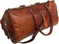 Pranjals House Leather Travel Duffle Bag Gym Overnight Weekend Luggage for Boys, Men and Women (Brown, 22 Inch)