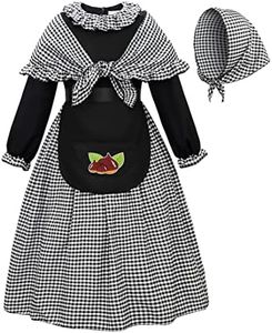 ReliBeauty Costume da Castagna per Bambina Vestito Nonna di 3-12 anni, con Scialle, Grembiule, Fazzoletto, 140