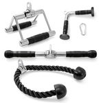GYMAX Cable Machine Attachment Set, Weight Machine Accessories for Home Gym (Double D Roll Handle + V-Shape Handle + Triceps Rope + Straight Rotating Bar)