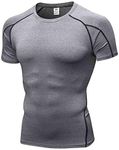 Yuerlian Mens Running Compression Tops， Base Layers Comfortable Top Short Sleeve Shirt， Quick Dry Sports Workout T Shirts Gray