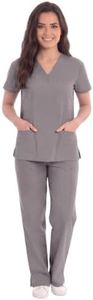 Just Love Women's Medical Scrubs Set, 6-Pocket V-Neck Top & Cargo Pants, Cotton Blend Nursing Uniform, Light Grey, 2X