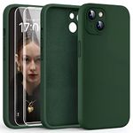 HATOSHI 3 in 1 for iPhone 13 Case, with 2 Pack HD Screen Protector, [Upgraded Full Camera Protection] Liquid Silicone Silky-Soft Touch Slim Shockproof [Anti-Scratch] [Multi-Color] 6.1", Alpine Green