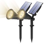 T-SUN (2 Pack LED Solar Spotlights, 2 in 1 Easy Installation Solar Landscape Lights, Waterproof Outdoor Garden Lights, Natural White 4000K, 180°Angle Adjustable, Auto ON/Off for Security Lighting