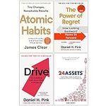 Atomic Habits, The Power of Regret, Drive & 24 Assets Collection 4 Books Set