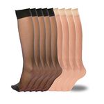 9 Pack Women's Knee High Stocking Nylon Pantyhose Socks (5black & 4natural)