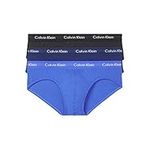 Calvin Klein Men's 3-Pack Cotton Stretch Hip Brief, Black/Blue Shadow/Cobalt Water, Medium