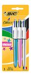 BIC 4 Colours Shine Pens, Multicoloured Pen, Retractable Ballpoint Pens, Biro Pens, Medium 1.0mm, Green, Blue, Black, Red, 3 Pens Per Pack, 1 Pack