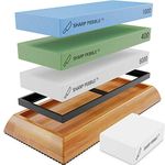 Sharp Pebble Extra Large Sharpening Stone Set - Whetstone Knife Sharpener Set - Grits 400/1000/6000 Waterstone & Flattening Stone - Kitchen Knife Sharpener with Nonslip Bamboo Base