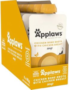 Applaws 100% Natural Wet Cat Treat Chicken Bone Broth with Chicken Breast Soup, Limited Ingredients Pet Food 80g (Pack of 6)