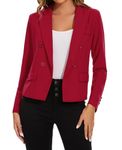 MINTLIMIT Women Blazer Jacket Long Sleeve Suit Double Breasted Casual Linen (Red L)