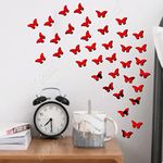 Bikri Kendra - 40 Butterfly Red Decorative Mirror Stickers for Wall, Wall Mirror Stickers, 3D Acrylic Stickers Wall Stickers for Hall Room, Bed Room, Kitchen Living Room Kids Room. Self-Adhesive