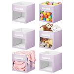 mDesign Fabric Nursery/Playroom Closet Storage Organizer Bin Box with Front Handle/Window for Cube Furniture Shelving Units, Hold Toys, Clothes, Diapers, Bibs, Jane Collection, 6 Pack, Lt Purple/White