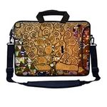 Meffort Inc 17 17.3 inch Neoprene Laptop Bag Sleeve with Extra Side Pocket, Soft Carrying Handle & Removable Shoulder Strap for 16" to 17.3" Size Notebook Computer - Klimt Tree of Life Design